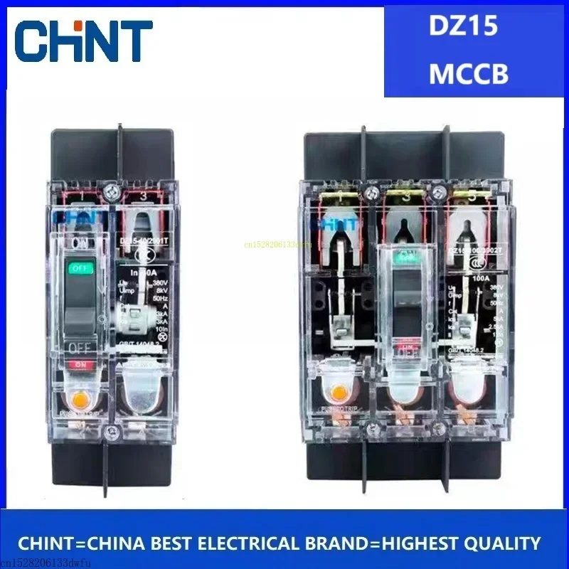 CHINT High Quality DZ15 Transparent Shell Molded Case Circuit Breaker 2P 3P 40A 63A 100A MCCB DZ15-40 DZ15-100 Motor Protection