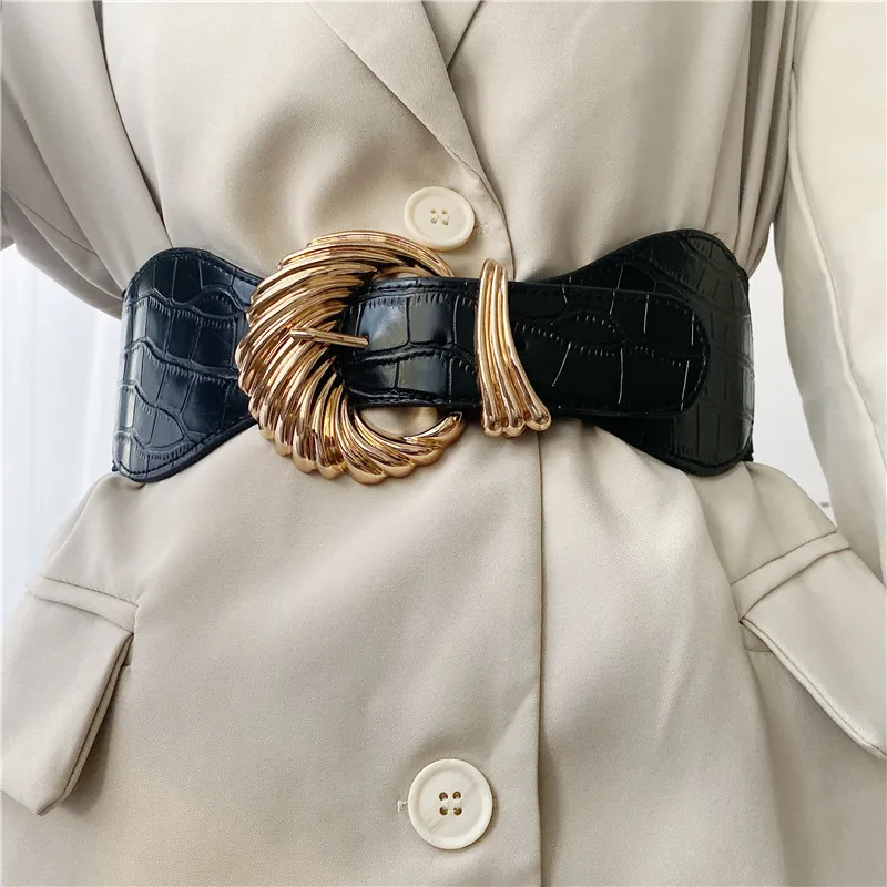 New Fashion Waistbands For Dress Lady Wide Stretch Cummerbunds Party Wedding Decorate Girl Hot Black PU Leather Waist Seals Coat