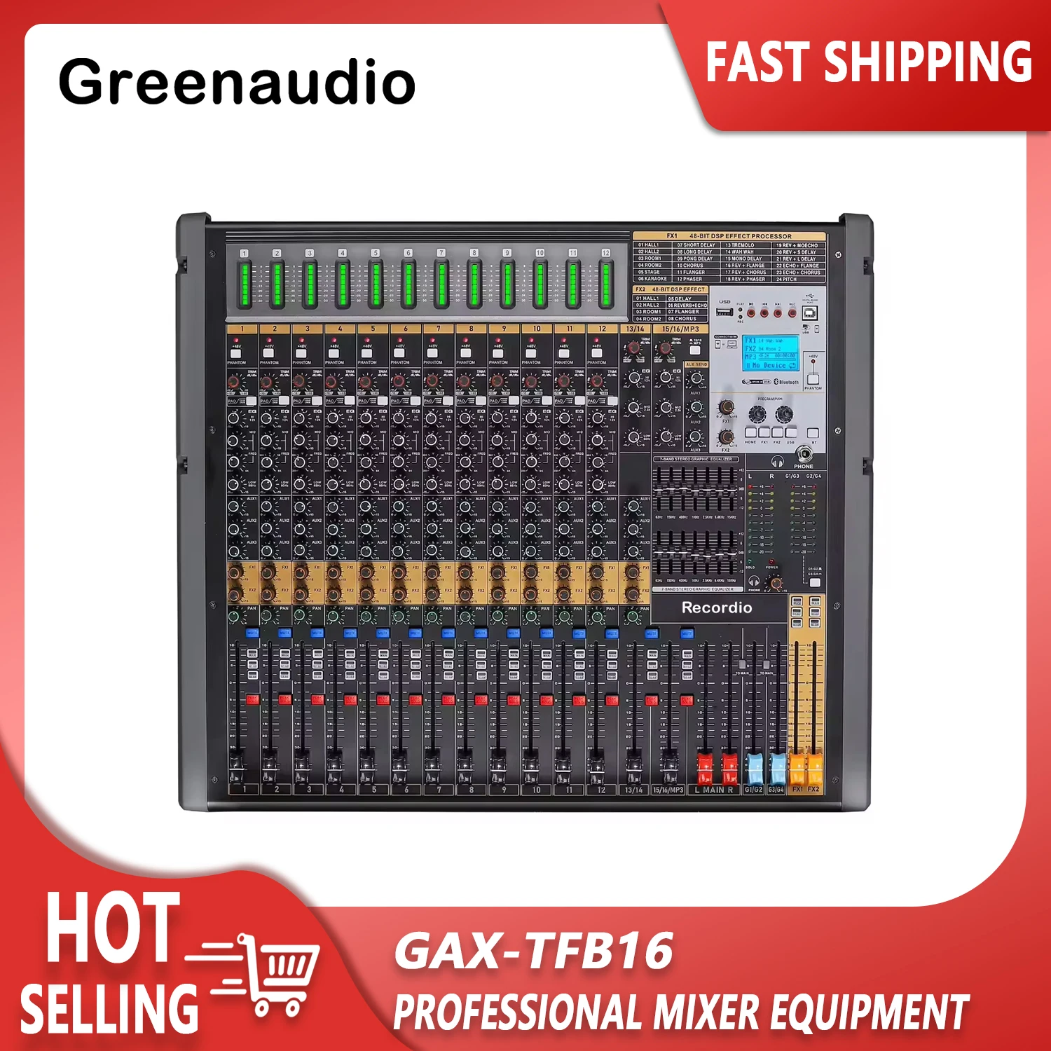 

GAX-TFB16 New TFB Series Mixer 16-channel Stage DJ Mixer With Sound Card 4 Group Output AUX Audio Mixer