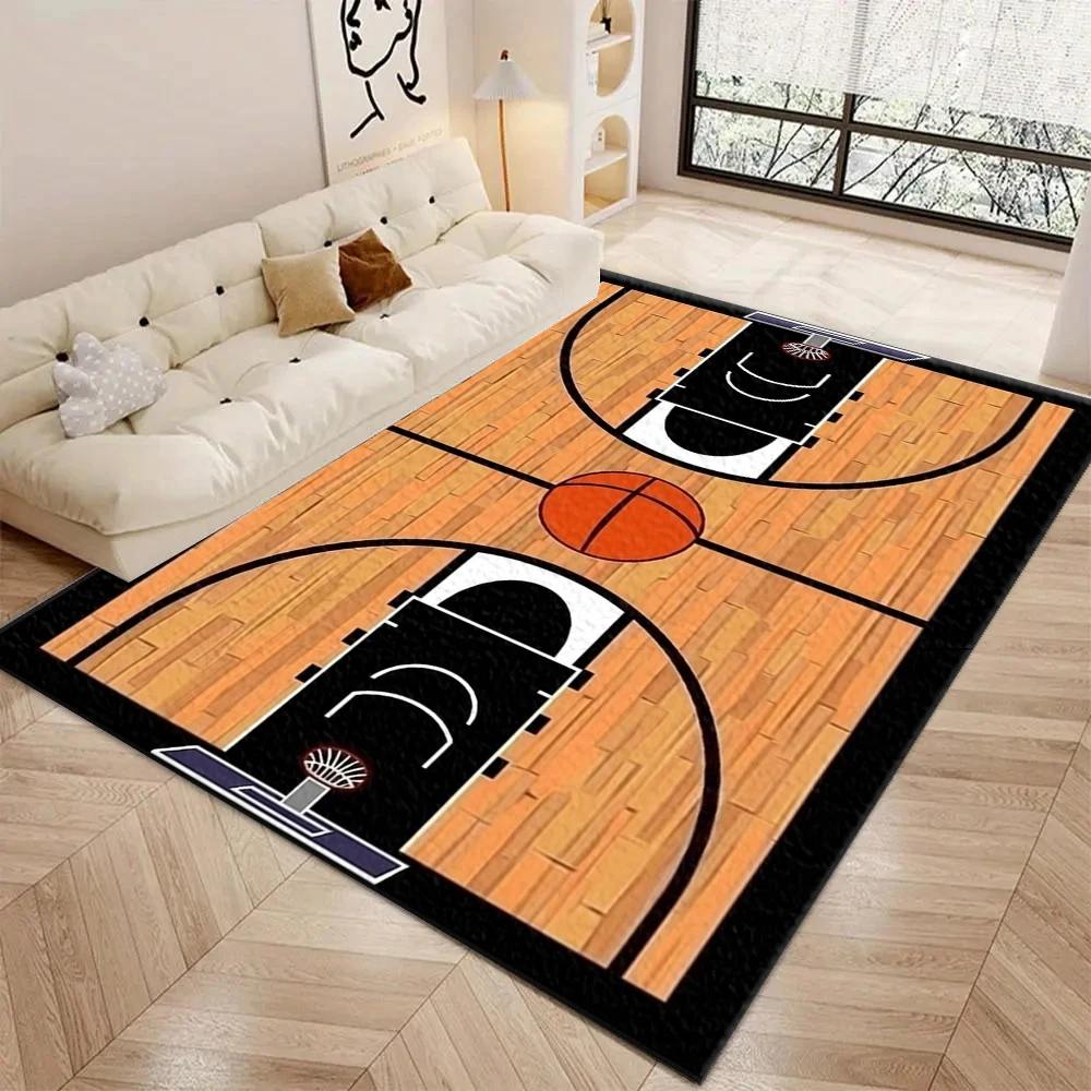 Basketball Court Pattern Area Rug Non‑Slip Floor Mat for Boys Bedroom Living Room Home Decor Carpet