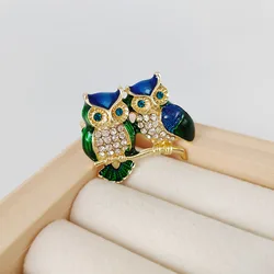 Creative Cartoon Cute Owl Brooch Unisex Fashion Delicate Color Rhinestone Temperament Blue Women Brooches Pin Accessories