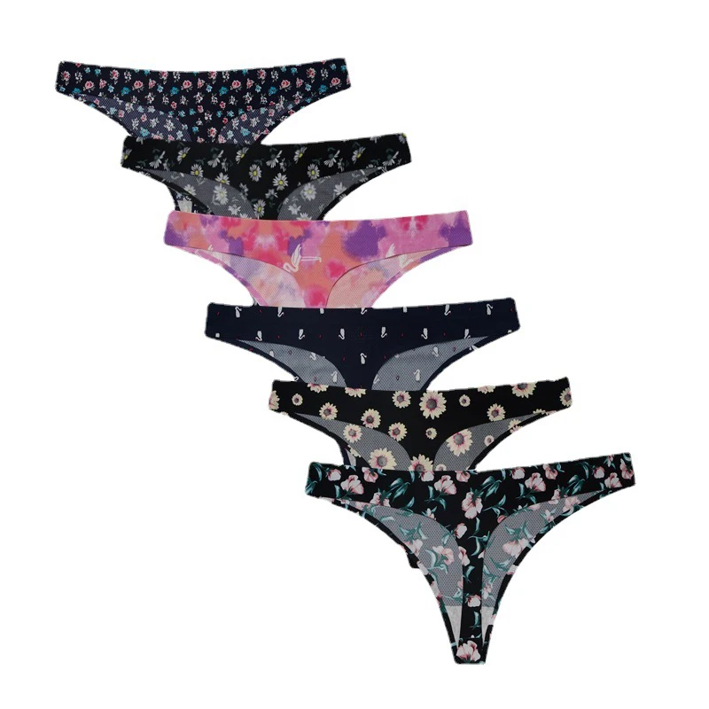 Women Sexy Flowers Lingerie Temptation Low-waist Panties Thong No Trace Breathable Underwear Female