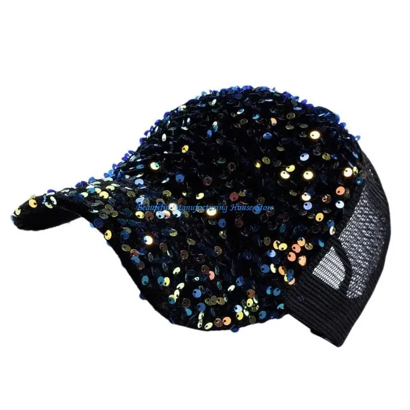 

E56A Unique Sports Hat Stylish Sequins Baseball Hat Eye-Catching Sequins Fashion Caps