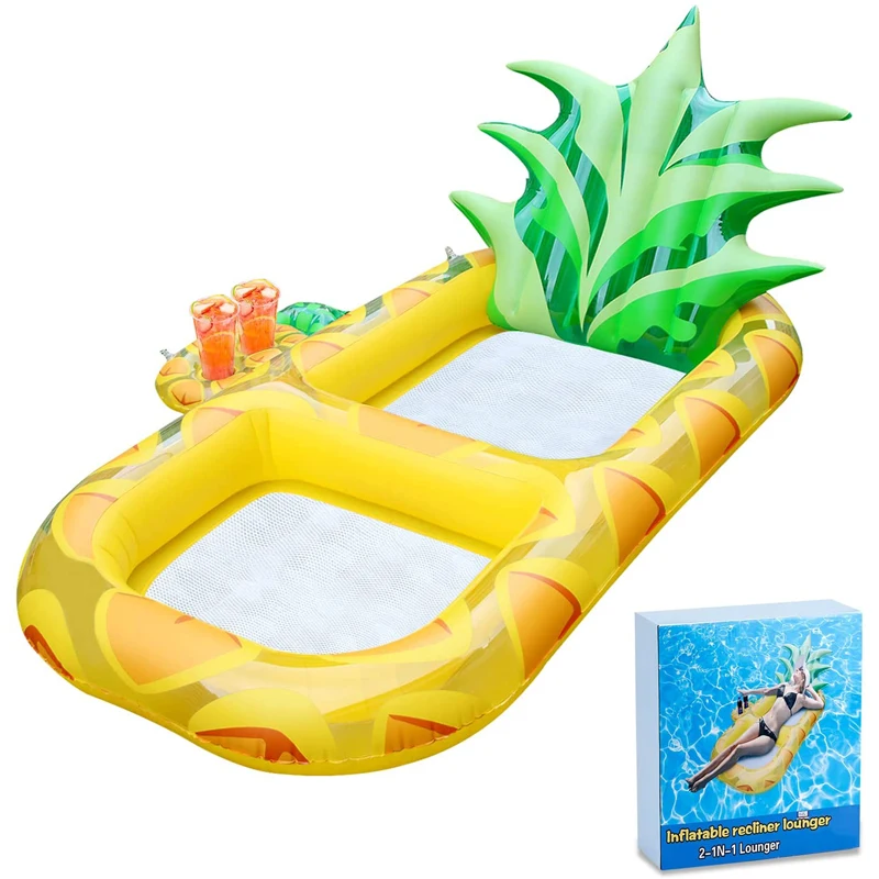 Giant Ananas Opblaasbare Zwembad Drijft 67 "Strand Floaties Volwassen Zwembad Lounger Drijft Speelgoed Voor Zwemmen Met Verstelbare Rugleuning