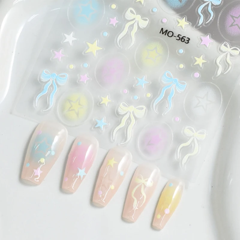1pc 3D Dolce Carino Bowknot Stella Colorata Nail Art Sticker Cursore Autoadesivo Dopamina Estate Nail Art Decalcomania Accessori FAI DA TE