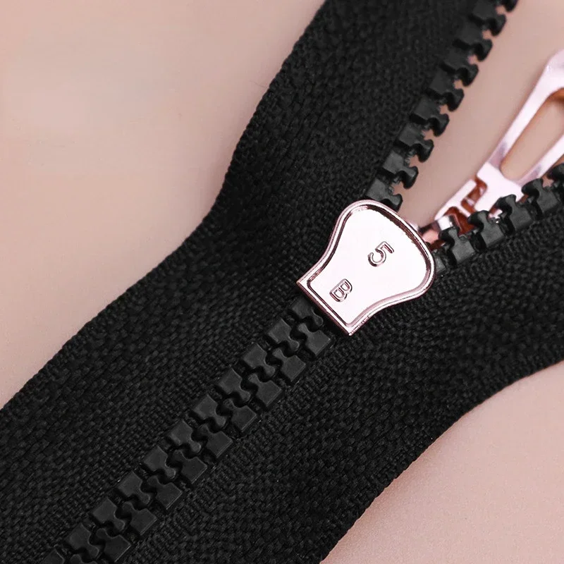 5 Pcs 5# Rose Gold Pretty Zippers 40/60/80cm Open-end Auto Lock Zippers Special Teeth Resin Zippers Coat Jacket Accessories