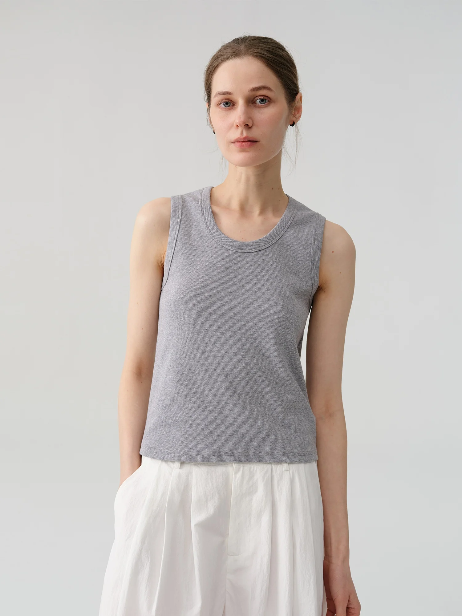 

Женский трикотажный топ CAMON из хлопка с аммиачной обработкой, U-образный вырез, базовый, универсальный, повседневный, без рукавов, H-образный крой