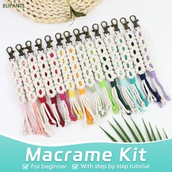 Handmade Woven Little Daisy keychain Macrame Kit With Tutorial For Beginners Hand DIY White Daisy Tassel Key Chain Phone Pendant