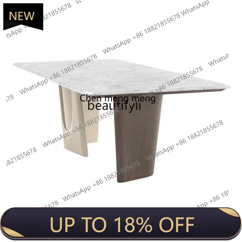 

P178 Modern Natural Marble Hong Kong Style Dining Table Dining Chair Small Apartment Household Dining Table Solid Wood