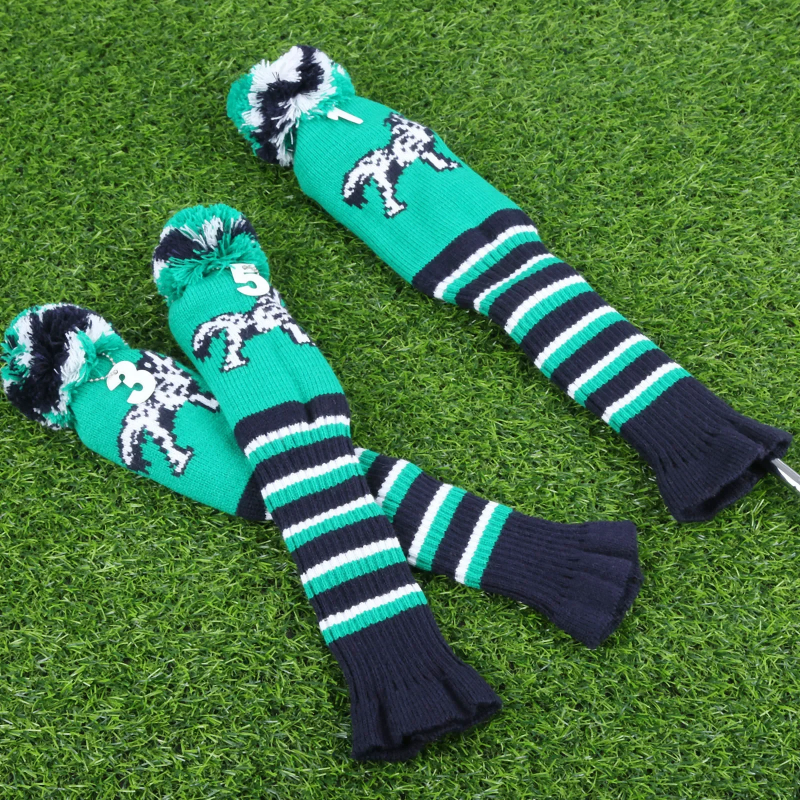 3Pcs No.1 3 5 Head Covers Knitted Sock Green Golf Club Cover Headcovers Set Driver/Fairway Wood Headcover