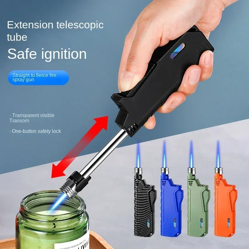 Portable Outdoor Windproof Butane Gas Cigar Lighter with Retractable Rod Ignition Flash Gun Kitchen Camping Men\'s Tool