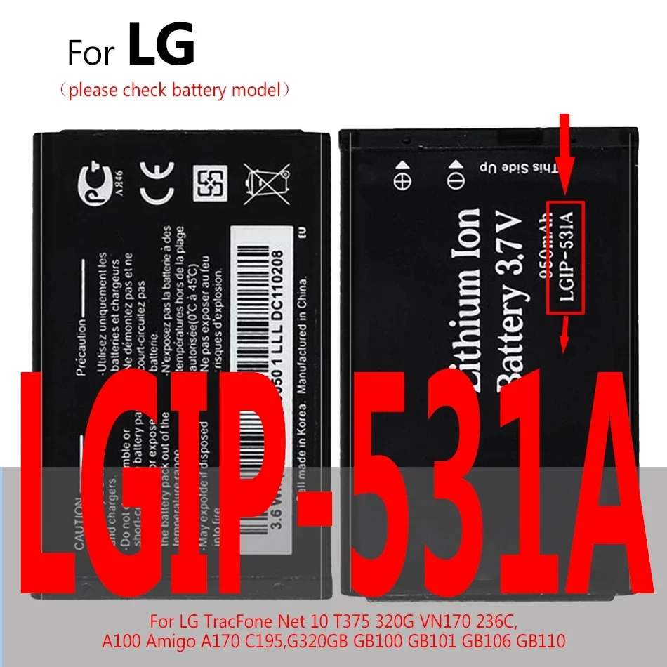 LGIP-430N LGIP-400N LGIP-531A LGIP-550N Battery For LG Cookie Fresh GS290 GM360 GW300 LX290 LX370 MT375 T375 A100