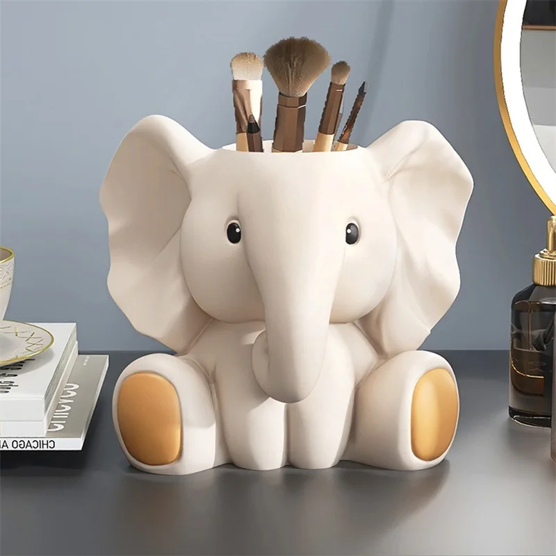 Elephant Pen Holder Desktop Resin Pencil Container Succulent Planter for Office Home Decor