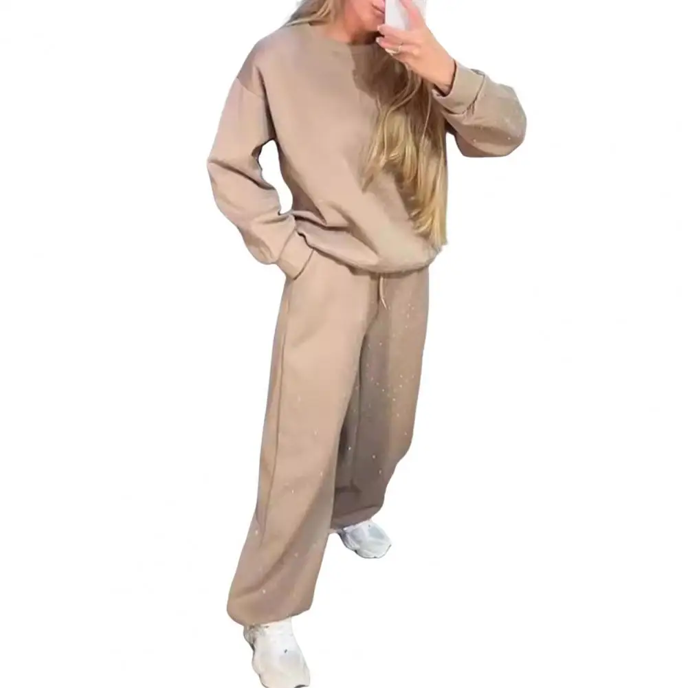 Женский наряд со стразами, женский свитшот со стразами, комплект широких брюк для повседневной носки, спортивный наряд, круглый на осень