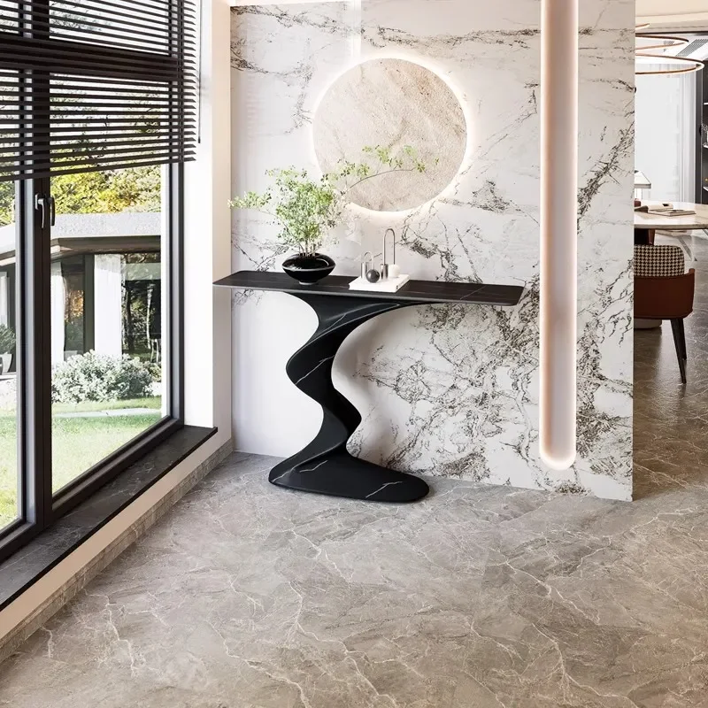 Modern Light Luxury Entrance Cabinet with Rock Slab Top Super Narrow Entryway Table for Living Room Simple Italian Style
