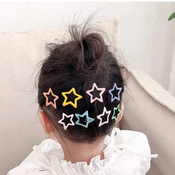 10pcs/Set Mixed Color Star Hair Clips Simple Non-Slip Metal Snap Hair Barrettes Toddler Kids Hollow Pentagram BB Hairpins