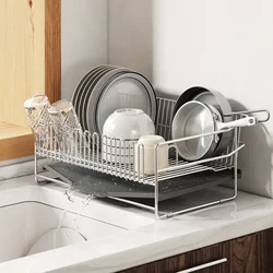 Kitchen Counter Drainage Rack with Drainboard 304 Stainless Steel Dish Drying Rack Bowl Chopsticks Plates Kitchen Utensil Holder