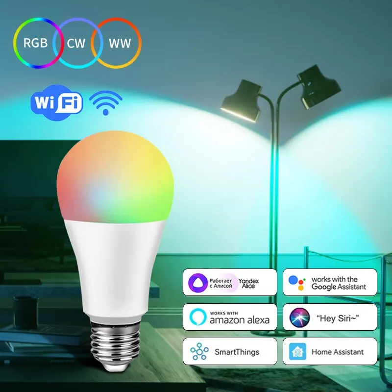 Smart WiFi LED Bulb E27 Light Bulbs 12W 220V 110V RGB Yandex Alice Station Lamp Alexa Google Assistant App Control