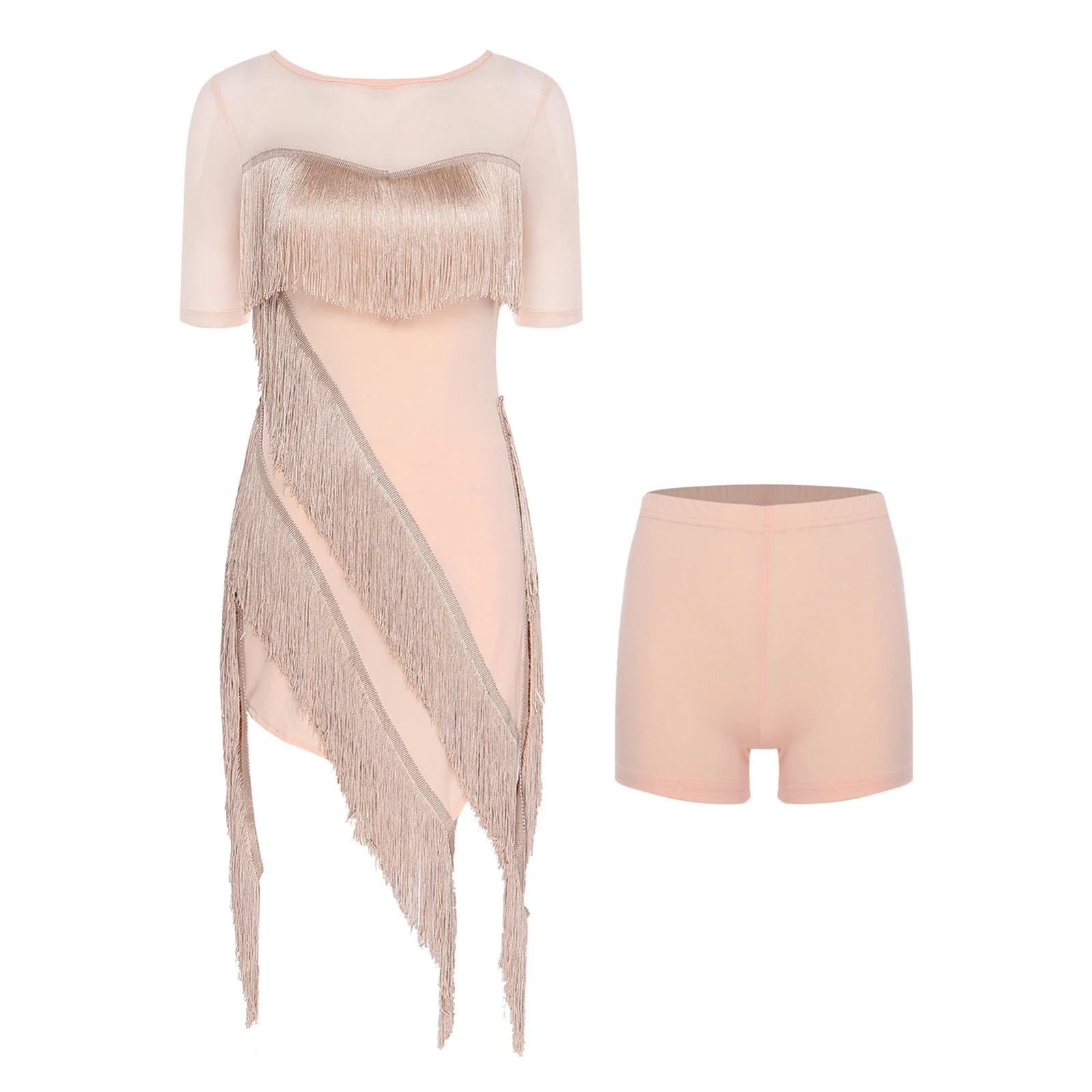 女性ラテンダンスタッセルドレスパフォーマンスコスチューム安全ショーツ付きタンゴサンバチャチャダンスプロフェッショナル練習衣装