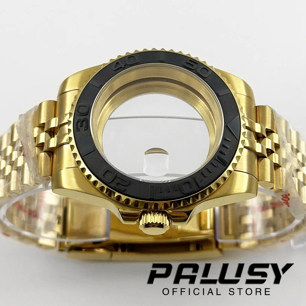 Золотой 40 мм, черный керамический безель для дайвера, водонепроницаемый, подходит для NH34 NH35 NH36 ETA2824, механизм, сапфировое стекло, корпус для часов, скользящая застежка