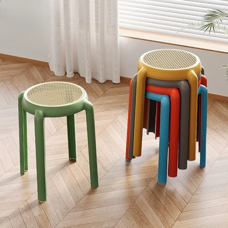 Vine Woven Plastic Nordic Style Thickened And Stackable Modern Minimalist Dining Table Stool Shoe Changing Round Stool