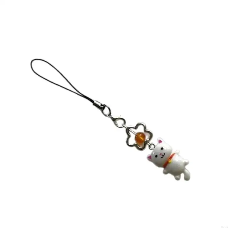 57qa niedliche Katzenanhänger Telefonkette Armband Kitys Charme Schlüsselbund Telefon Lanyard Keyring – Detail 1