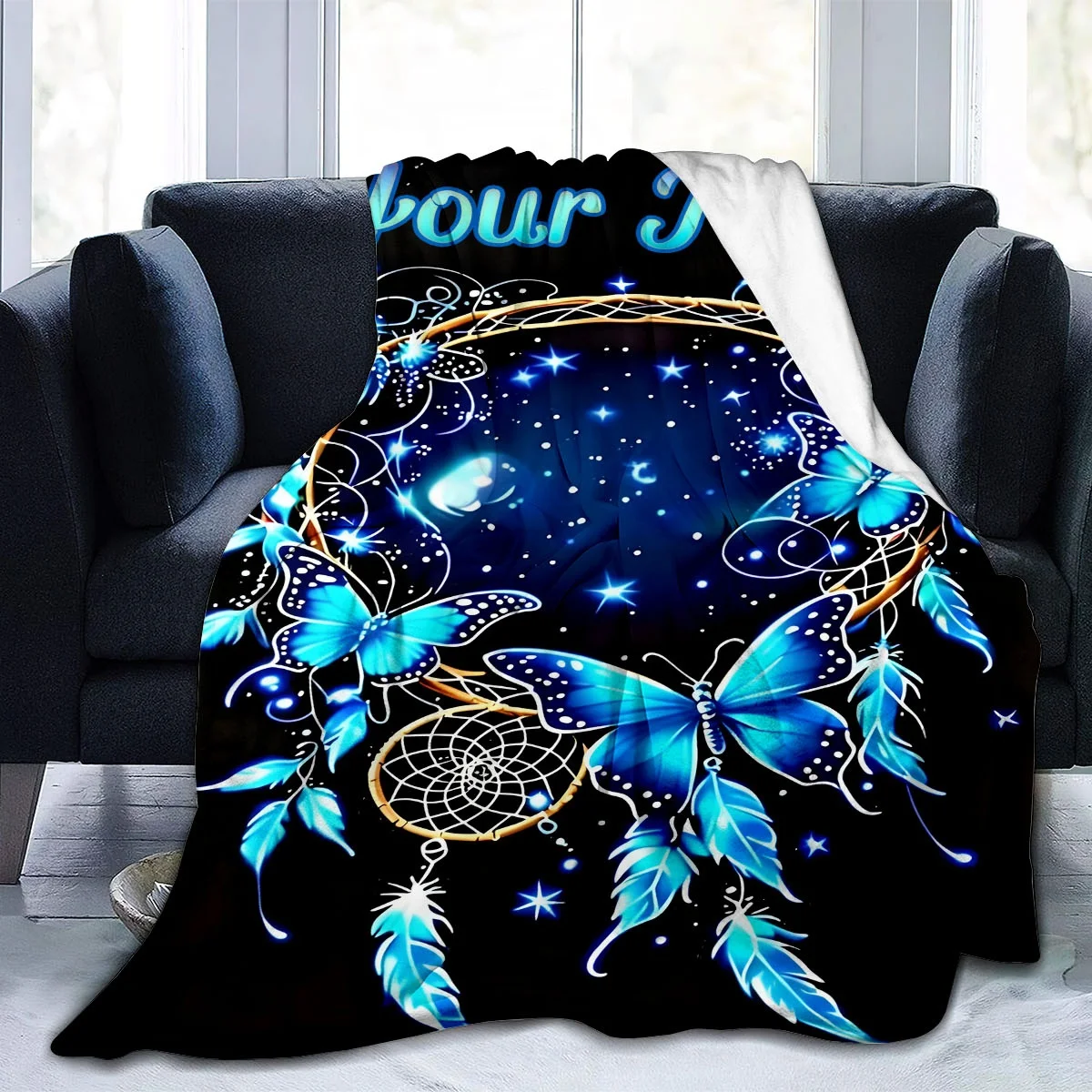 

Мечтательное красочное одеяло с индивидуальным именем в виде бабочки, фланелевая ткань, цифровая печать, мягкое и теплое, подходит для всех сезонов.