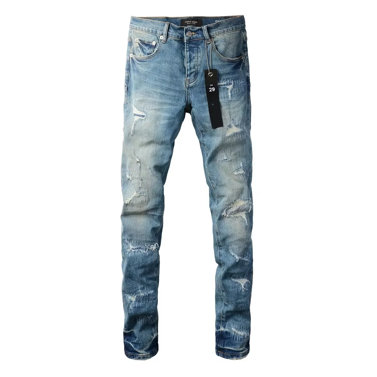 new Purples Jeans Men denim pants distressed slim fitting color blue paint Fashion brand Repair Low Rise Skinny Denim pants