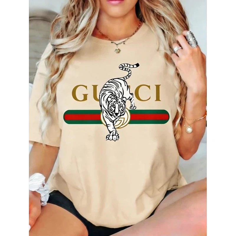 Women Summer Short Sleeve T-shirt Casual Tiger Print Tee Tops Female Fashion O-Neck Women T-shirts