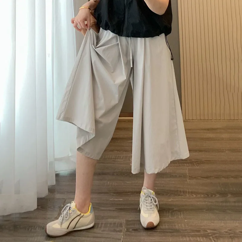 Женские повседневные свободные широкие брюки длиной до икры, лето 2025 г., быстросохнущие дышащие брюки с высокой талией
