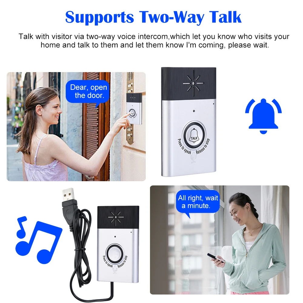 Wireless Voice Intercom Doorbell 2-way Talk Monitor with Outdoor Unit Button Indoor Unit Receiver Smart Home Security Door Bell