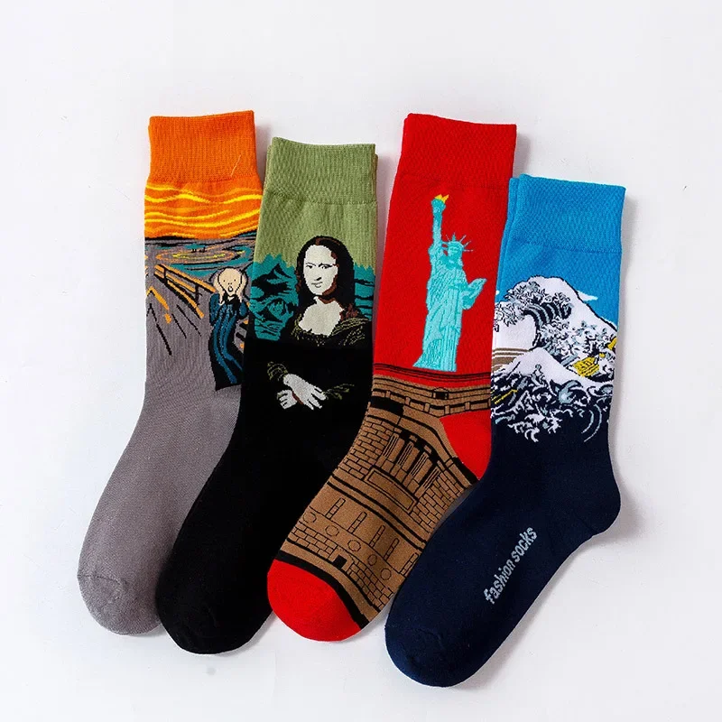 Hot Dropshipping Autumn Winter Retro Women New Art Van Gogh Mural World Famous Oil Painting Series Men Socks Funny Socks