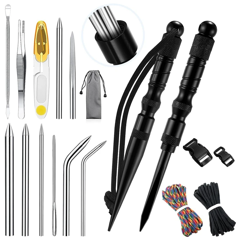 12Pcs Paracord-FID Knotter Tools Set Stainless Steel Marlinspike Set Stitching Lacing Needles And Smoothing Knotter Tool