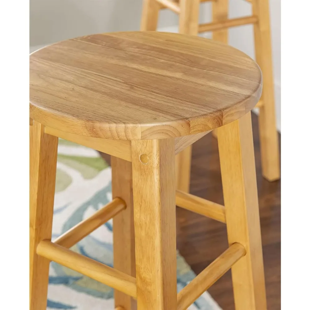 29 Inch Tall Classic Round Seat Kitchen Counter Bar Stools 2 Pack with 4 Square Legs for Homes, Dining Spaces, and Bars