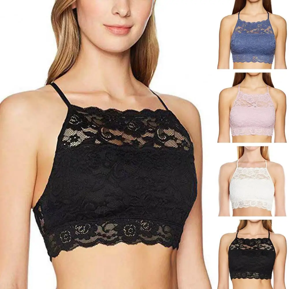 

Summer Embroidery Flower Lace Tube Top Halter Backless Bandeau Bra Breathable Perspective Thin Women Sexy Underwear