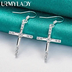 URMYLADY 925 Sterling Silver Cross Earrings For Women Wedding Party Fashion Jewelry