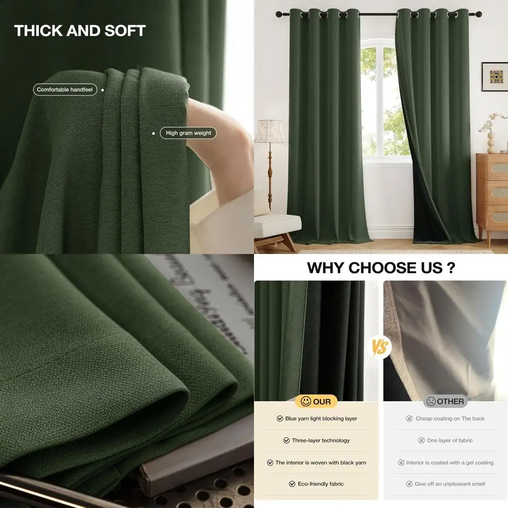 

Linen-Textured Blackout Curtains, 96 Length, 2 Panels, Room Darkening, Thermal Insulated, Noise Reduction for Living Room & Bedr