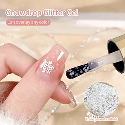 R​SNAIL 12ml Snowflake Gel Nail Polish UV Semi Permanent Milky White Glitter Snow Sequins Gel Nails Art Design Varnish Manicure