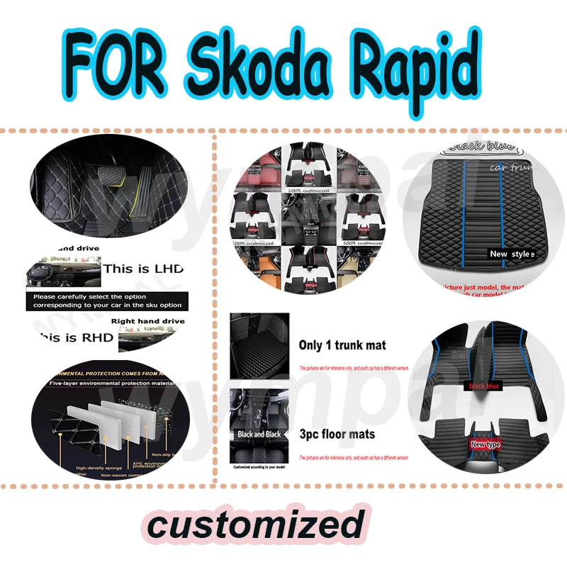 

LUXURY Car Floor Mats For Skoda Rapid 2013 2014 2015 2016 2017 2018 2019 2020 Custom Auto Foot Pads
