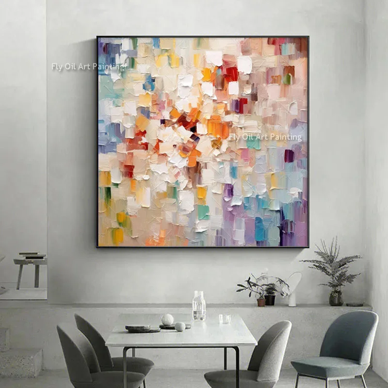 Handmade Pink Yellow Blue Color Blocks Abstract Oil Painting New Design Colorful Block Thick Canvas Wall Art Modern Home Decor