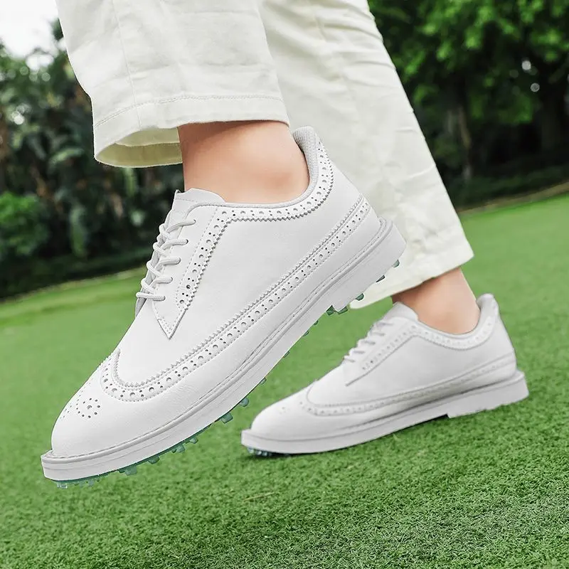 2025 New Men's Golf Shoes Anti-slip Trainers Leather Wear-resistant Breathable Comfortable Well-worn