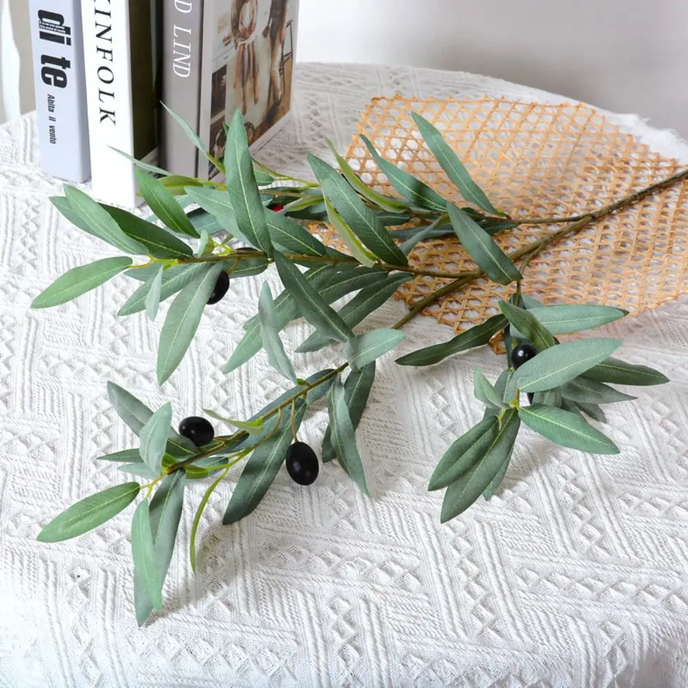 DIY Vase Decor 4 Fork Artificial Olive Branch 95cm Plastic Simulated Olive Leaf Handmade Elegant Fake Plant Living Room Desktop