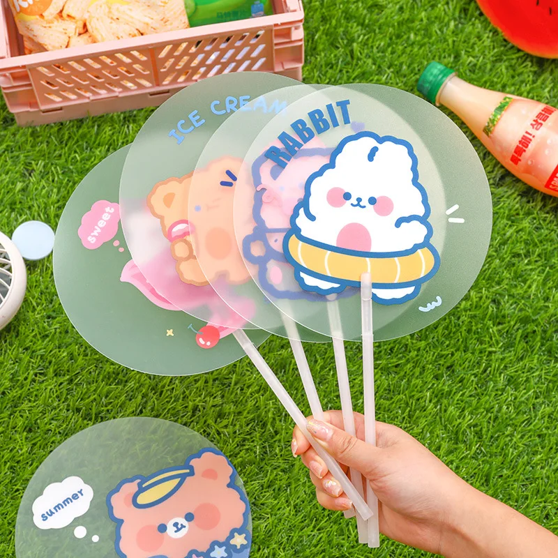Hand Held Fan Plastic Transparent Cartoon Print Fan Lightweight(Color Randomly) Dailylife Colorful Portable Summer Gass