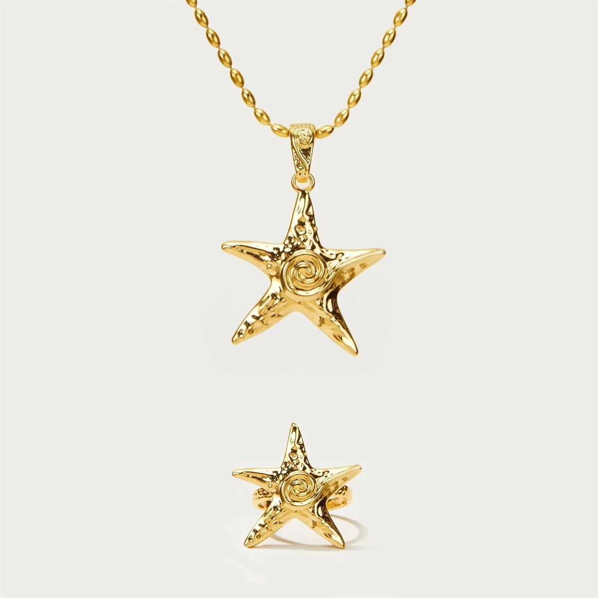 Sea Star Necklace Beach Summer Style Ring Earring Necklace Stainless Steel Plated 18K Gold Color Preserving