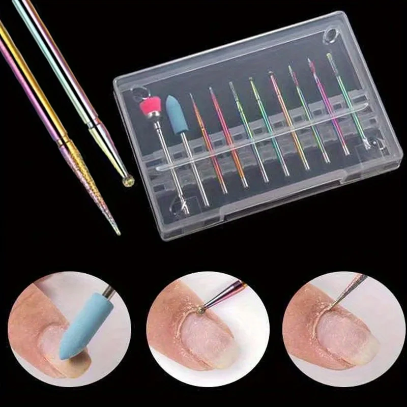 10PCS/BOX Diamond Nail Drill Bits Set for Electric Nail Drill,Professional Acrylic Nail Tools for Manicure,Polish Nails Art Tool