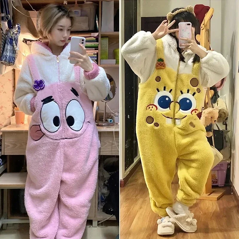 

Spongebob Squarepants Pajamas Patrick Star Coral Plush Women'S Winter Cartoon Cute One Piece Home Thickening Set Couple Style