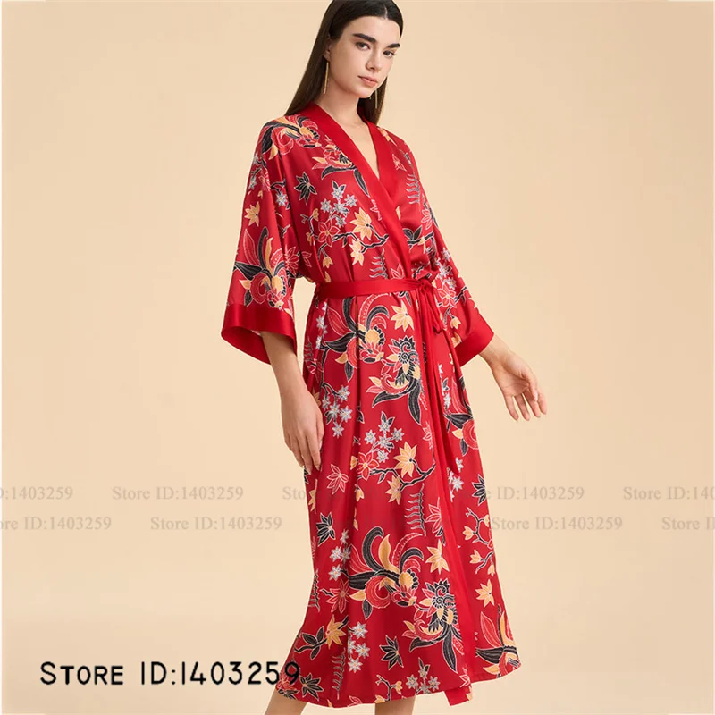 

Большой размер, женский длинный халат, кимоно, халат, весна-осень, новая одежда для сна, ночная рубашка, свободная шелковая атласная ночная рубашка, домашняя одежда