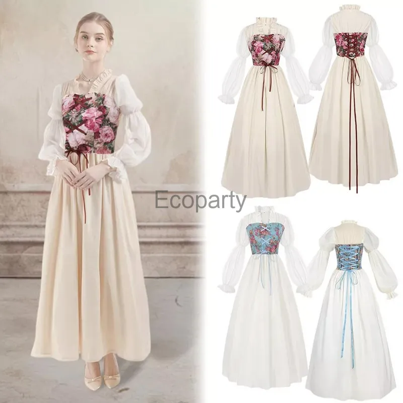 Dames Middeleeuwse Renaissance Kostuum Vintage Lange Mouw Sweetheart Fee Jurk Beieren Oktoberfest Cosplay Outfits Voor Vrouwen