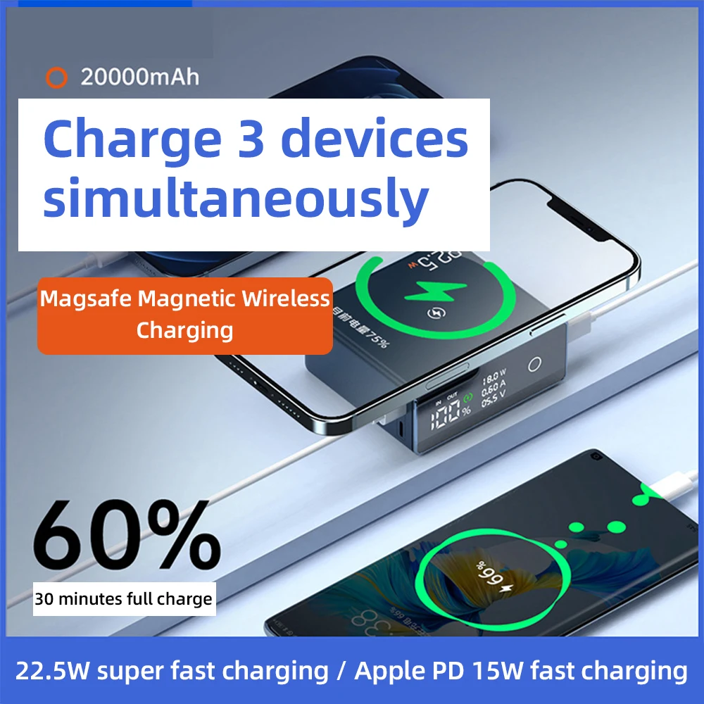 Mini Two-way PD20W 20000mah Touch Display Screen Multiple Protection Charge Phone Mac Book Wireless Fast Charging Power Bank