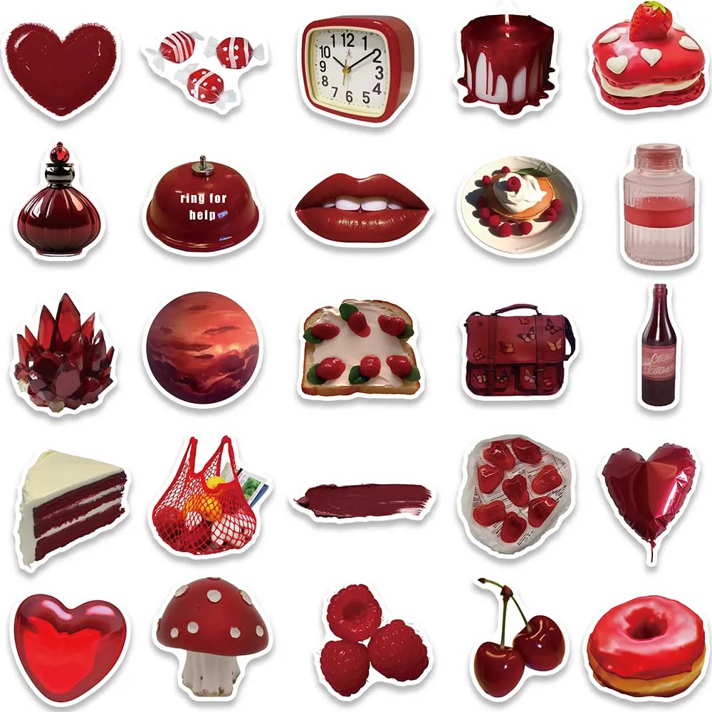 50pcs INS Style Vintage Red Simple Stickers Aesthetic DIY Decals Water Bottle Laptop Luggage Fridge Scrapbook Diary Stickers